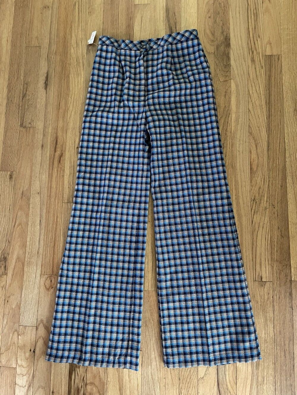 NWT - Women’s Vintage 70’s High Waisted Blue Plaid Wide Leg Pants - Size 13